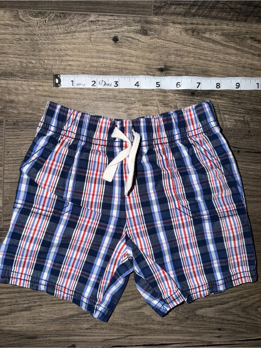 Carter's Blue and Red Plaid Drawstring Shorts